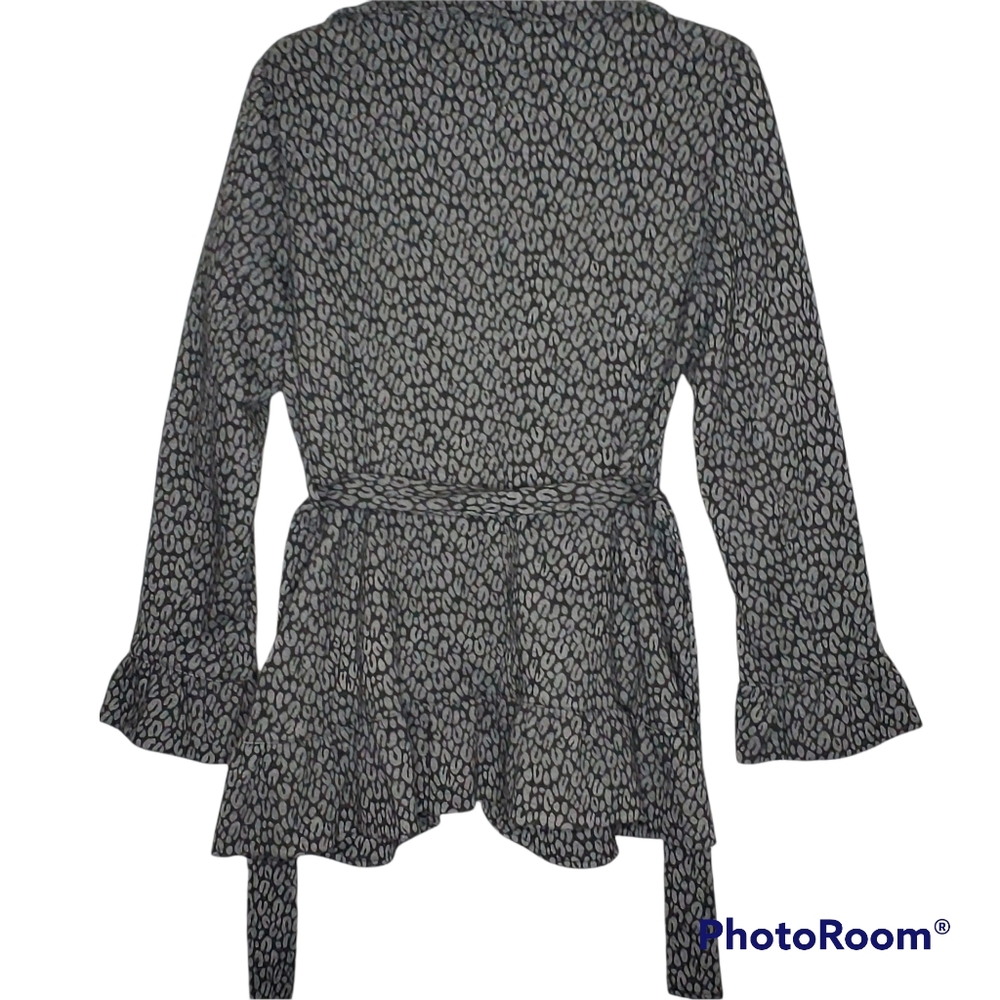 Sandro studio animal print ruffled collar belted ruffle cuff jacket gray‎ medium - Picture 7 of 8